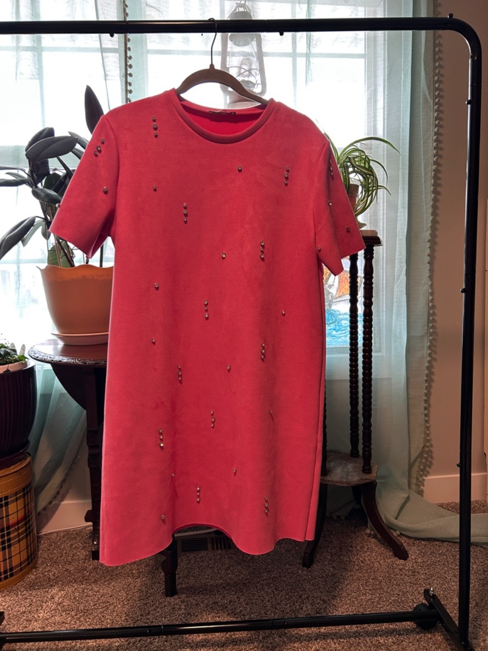 Zara Coral Pink Embellished Mini Dress
